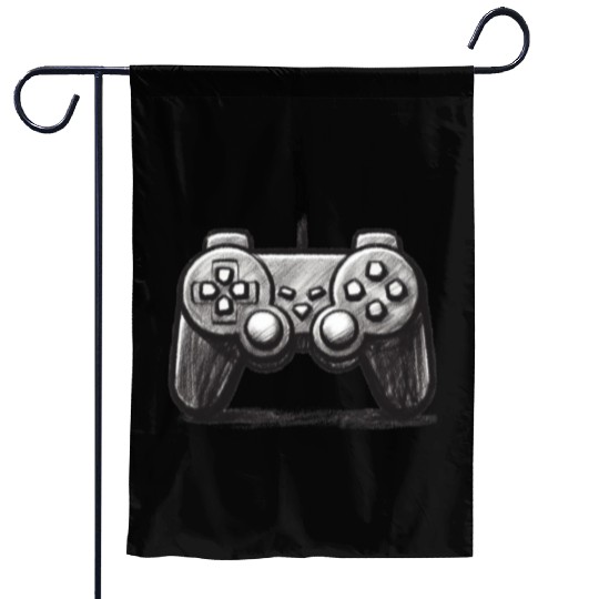 Gamer Controller Cartoon Charcoal Gaming Art 3 Garden Flags