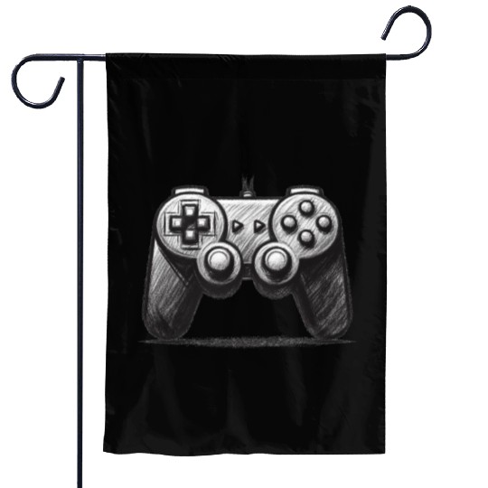Gamer Controller Cartoon Charcoal Gaming Art 4 Garden Flags