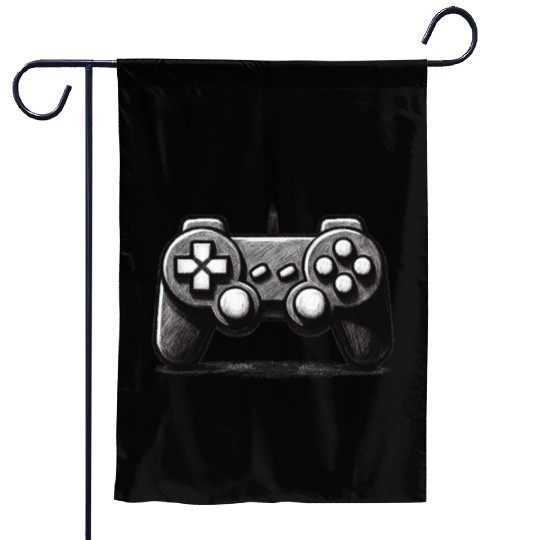 Gamer Controller Cartoon Charcoal Gaming Art 1 Garden Flags