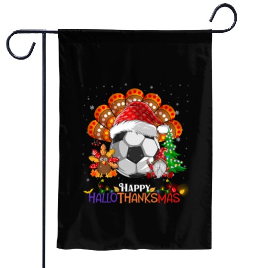 Soccer Turkey Gnome Happy Hallothanksmas Garden Flags