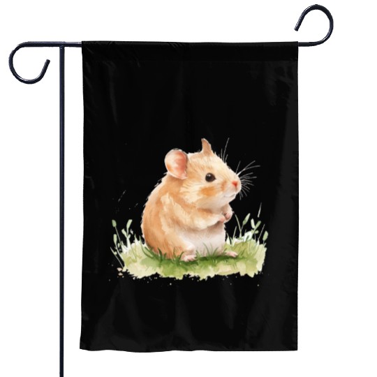 Cute Baby Hamster Watercolor Garden Flags