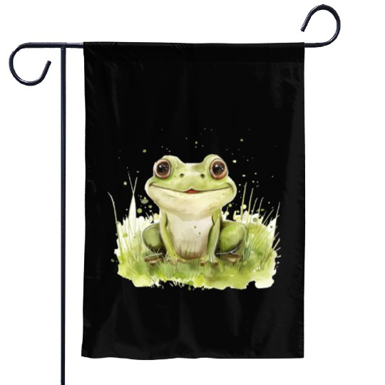 Cute Baby Frog Watercolor Garden Flags