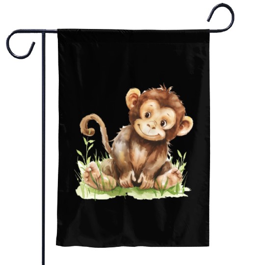 Cute Baby Monkey Watercolor Garden Flags
