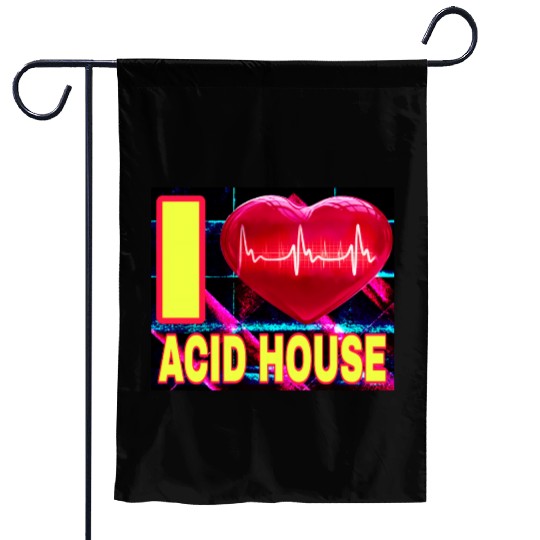 I LOVE ACID HOUSE YELLOW FONTS Garden Flags