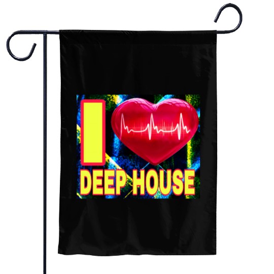 I LOVE DEEP HOUSE YELLOW FONTS Garden Flags