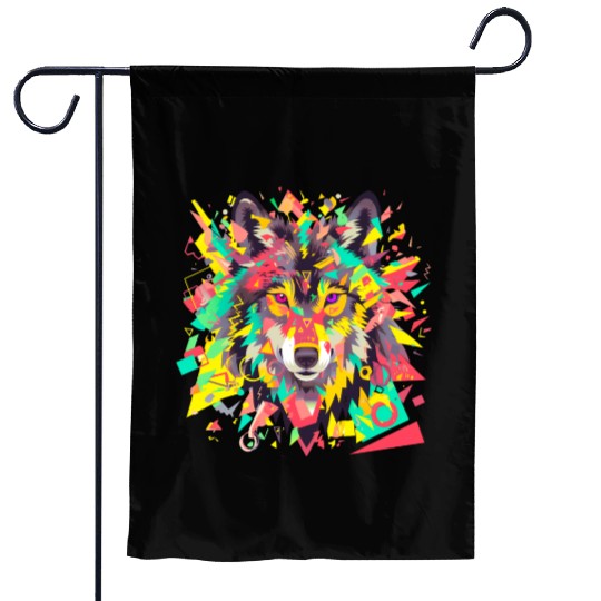 Majestic Pop Art Alpha Wolf - Vibrant Warm Garden Flags