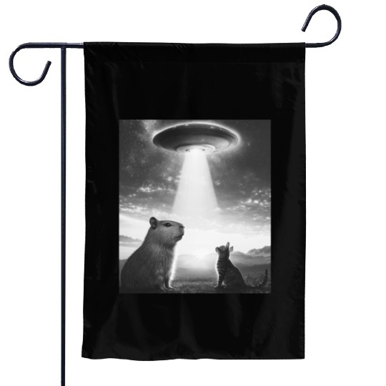 Funny Graphic Capybara Selfie With Ufos Weird Garden Flags