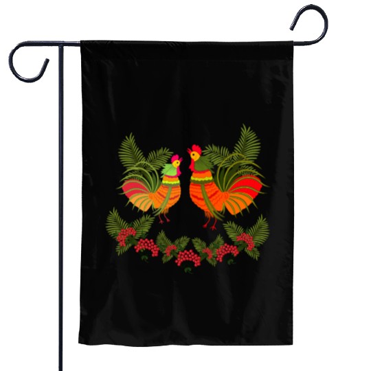 Rooster with hen Garden Flags
