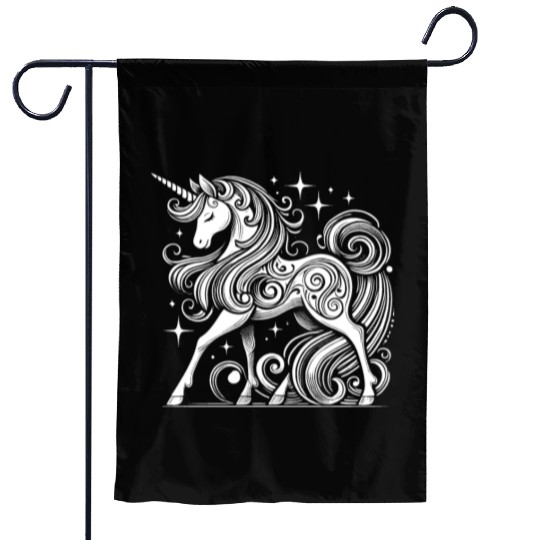 Elegant White Unicorn Silhouette Garden Flags