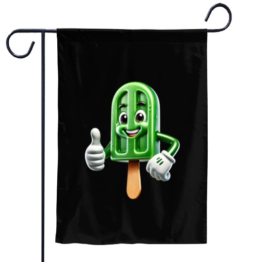 Smiling Green Popsicle Giving Thumbs Up 3D Style Garden Flags