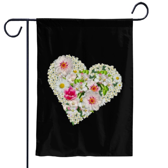 heart of flowers blossoms daisy tulip pink peony Garden Flags