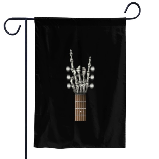 Rock On Guitar Neck Skeleton Hand Sign Rock & Roll Garden Flags