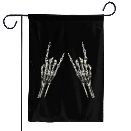 Rock On Rock Star Skeleton Hands Rocker Halloween Garden Flags