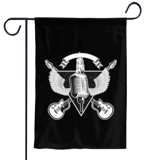 Rock and Roll vintage guitar and microphone Retro Garden Flags