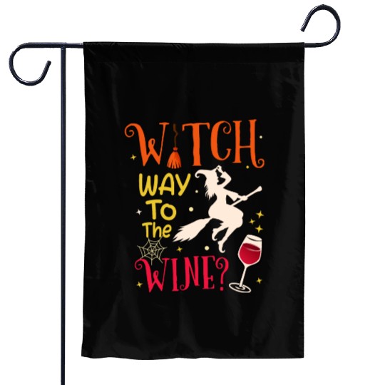 Witch Way To The Wine Funny Halloween Drinking Garden Flags