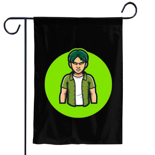Green Angry Boy Gaming Mascot Avatar Garden Flags