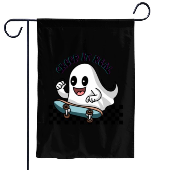 Creep it Real cute ghost skater. Garden Flags