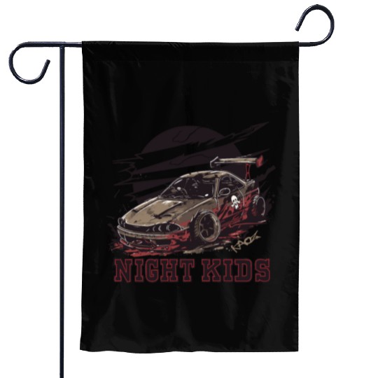 Trashy JDM Street Racer Night Kids Garden Flags