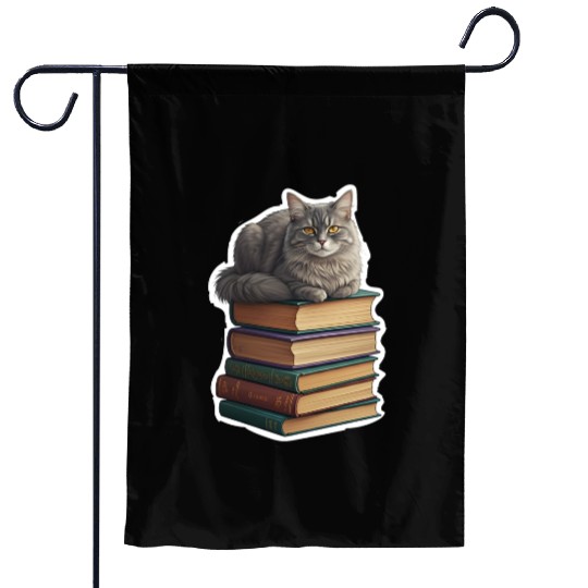 Grey Cat Loaf On Books Garden Flags