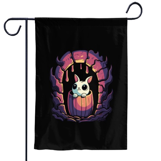 Cute Dungeon Bunny in a Barrel Garden Flags