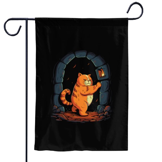 Funny Chubby Red Dungeon Cat Garden Flags