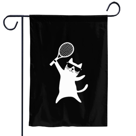 Cat Wearing Sunglasses with Tennis Racket Garden Flags
