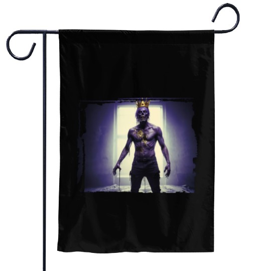 Portrait full body zombie with gold crown Garden Flags