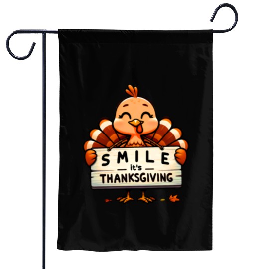 Smile It's Thanksgiving Turkey Matching Family Garden Flags