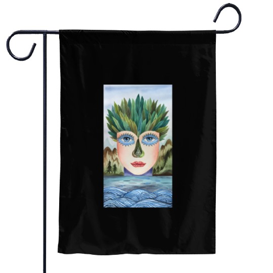 a watercolor painting of a human face Garden Flags