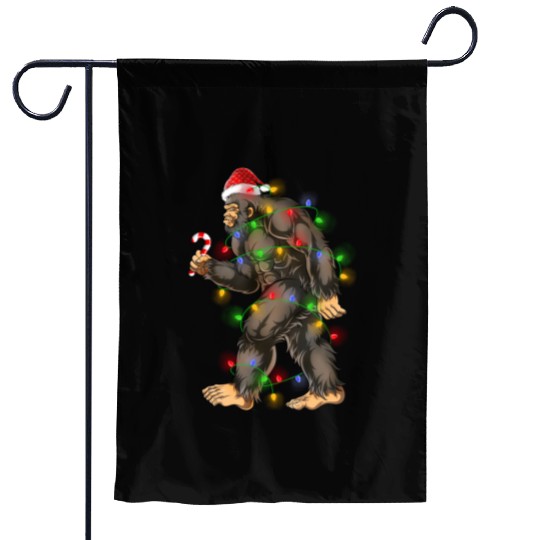 Bigfoot Sasquatch Yeti Candy Cane Christmas Garden Flags