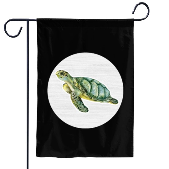 Green Turtle Watercolor Drawing Garden Flags