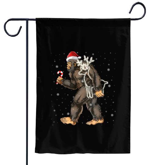 Bigfoot Carrying Deer Lights Xmas Sasquatch Lover Garden Flags