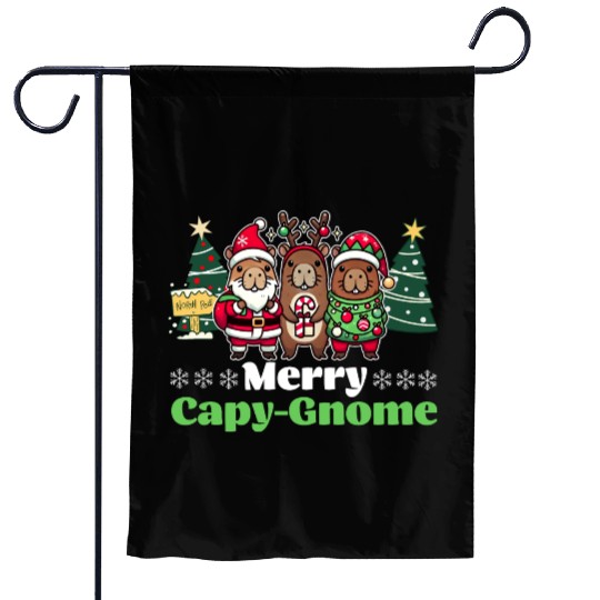 Merry Cap-Gnome Capybara Christmas Garden Flags