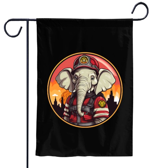 Elephant Firefighter Garden Flags