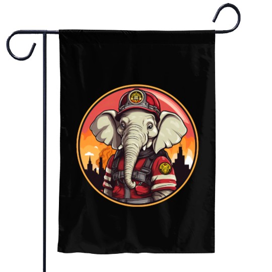 Elephant Firefighter Garden Flags
