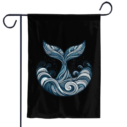Whale Tail and Waves Garden Flags