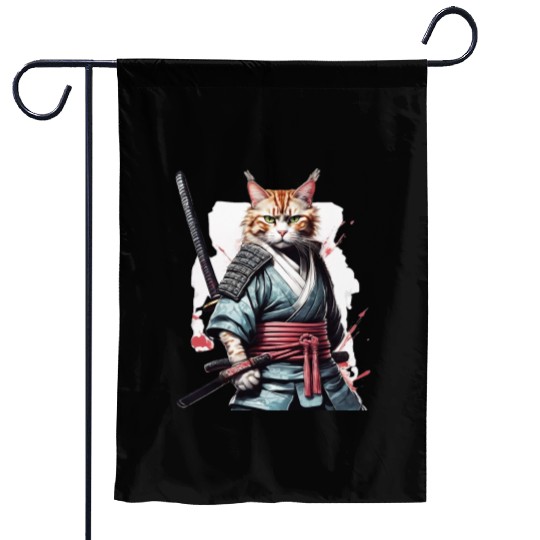 Fearless Samurai Cat Garden Flags