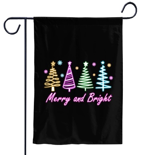 Merry and Bright Tree Neon Christmas Garden Flags