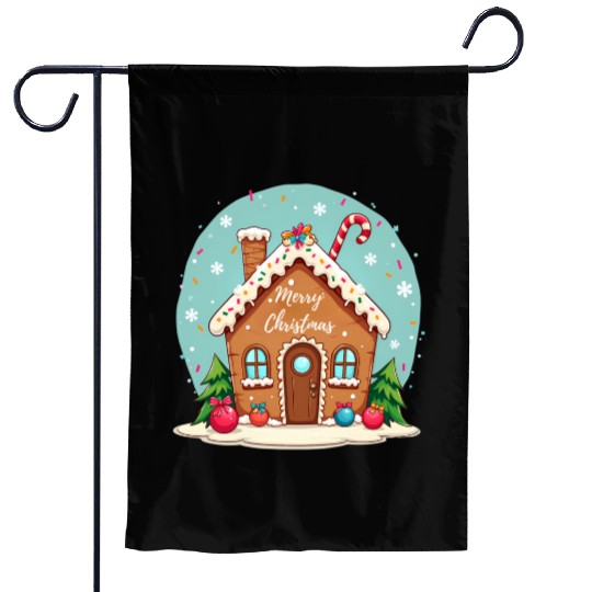 Cute Gingerbread House Merry Christmas Design Garden Flags