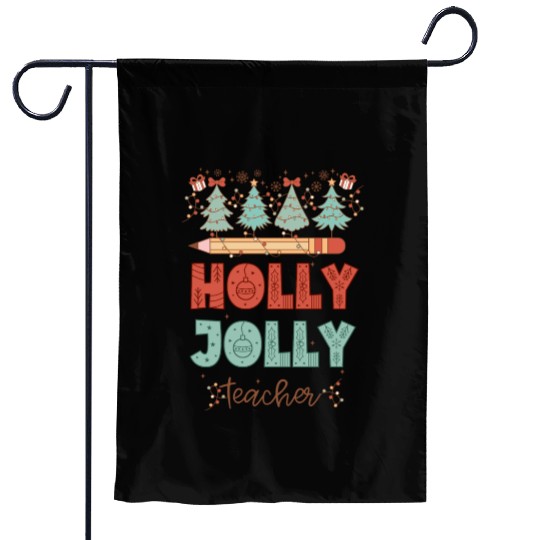 Retro Holly Jolly Teacher Christmas Garden Flags