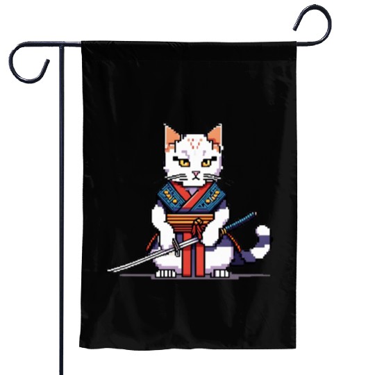 Pixel Samurai Cat Warrior Garden Flags
