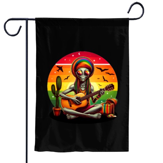 Alien playing Guitar Hippie Garden Flags