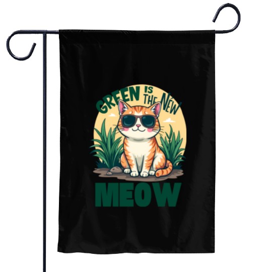 Cool Cat with Sunglasses Green Is the New Meow Garden Flags