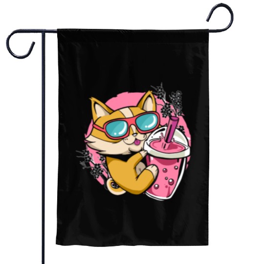 Kitten Kawaii Boba Milk Tea Drinking Cat Garden Flags