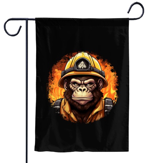 Monkey Firefighter Garden Flags
