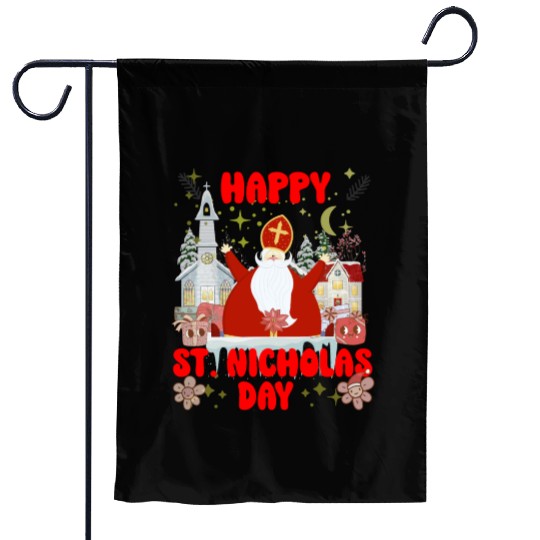 Happy saint Nicholas dayretro logo Garden Flags
