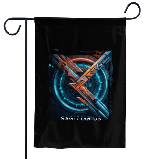 Zodiac sign Sagittarius in cyberpunk era Future Garden Flags
