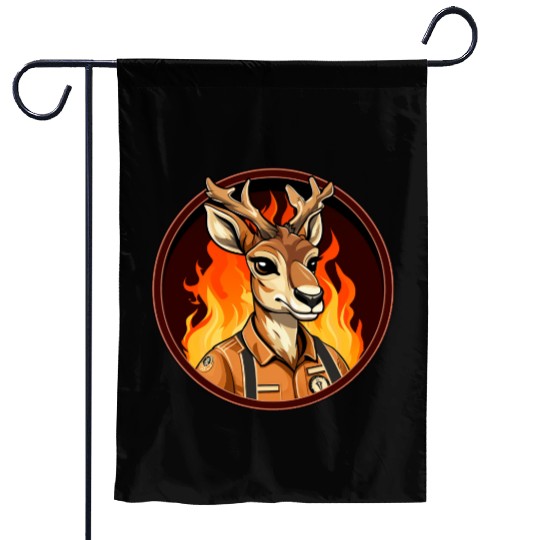 Firefighter Deer Garden Flags