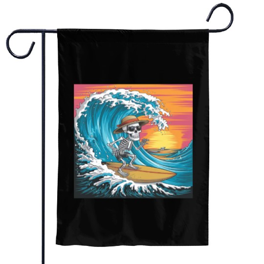 Surfing Skeleton Vibes Surfing Lifestyle Retro Garden Flags