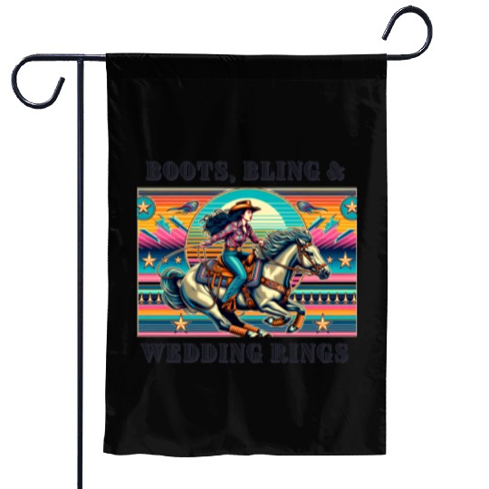 Retro 80's Cowgirl Rodeo | Boots, Bling, & Rings Garden Flags